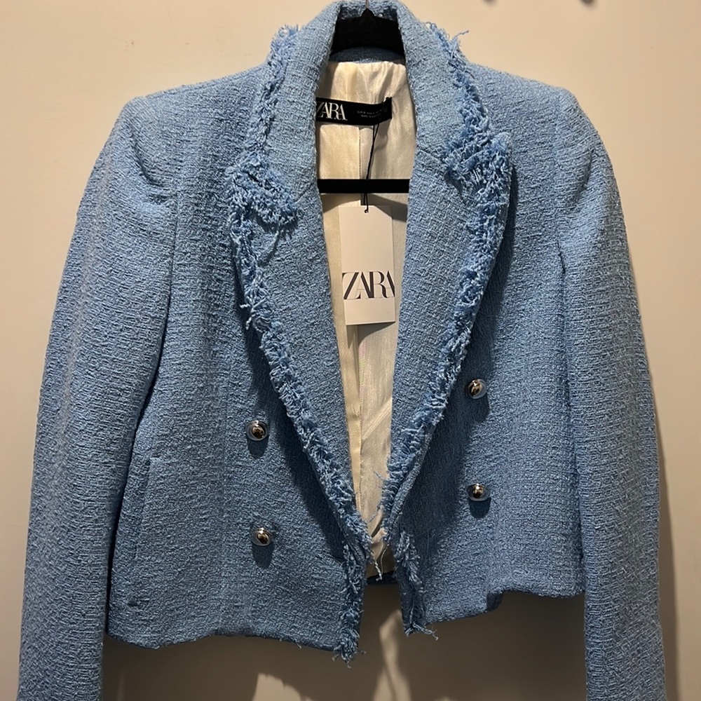 Zara Blue Tweed Blazer (slightly cropped)